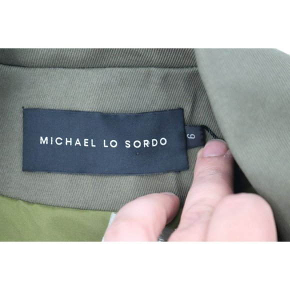 NWT‎ Michael Lo Sordo Crop Blazer Womens 6 One Button Cotton Green peak lapel - Picture 7 of 13